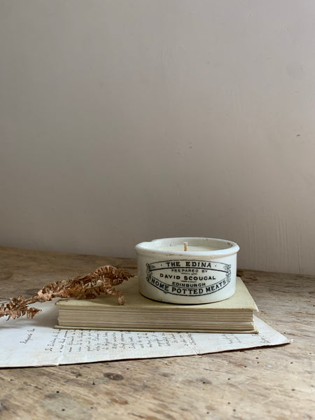Vintage "The Edina" Home Potted Meats Pot Candle in Green Tomato Leaf