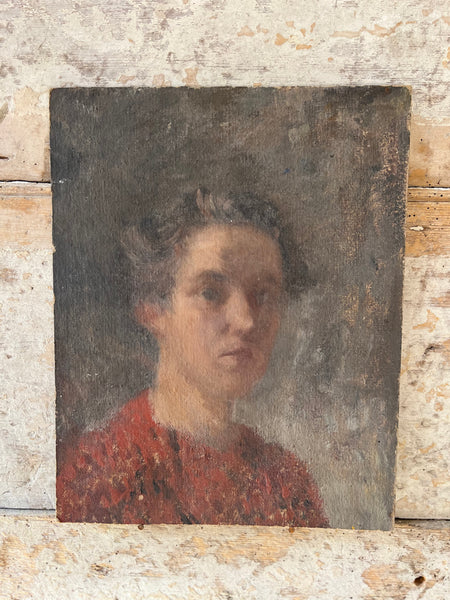 French Lady Oil Portrait on Board