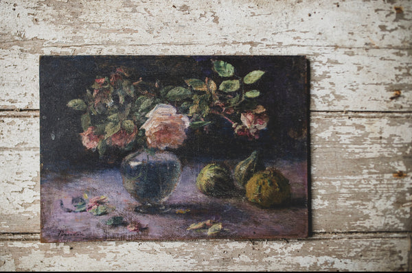 Antique French Floral Painting on Board