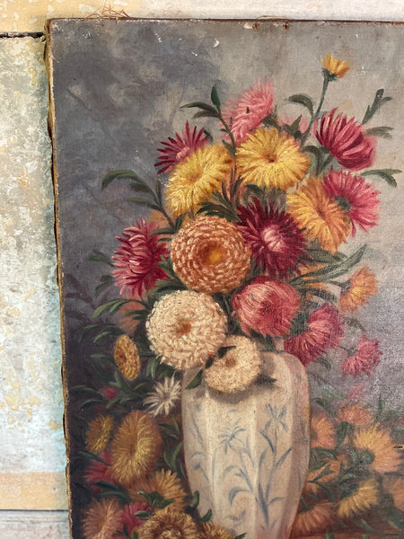 Antique French Floral Oil on Canvas