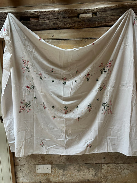Vintage French Embroidered Tablecloth