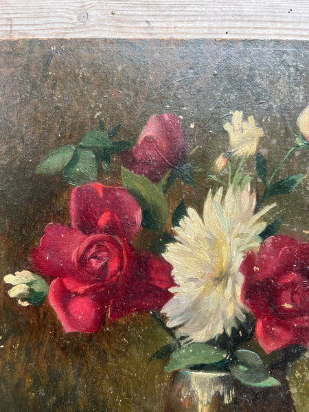 Floral Oil on Board by Leon Mayer