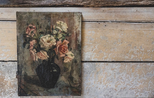 Vintage French Roses Oil Painting on Canvas