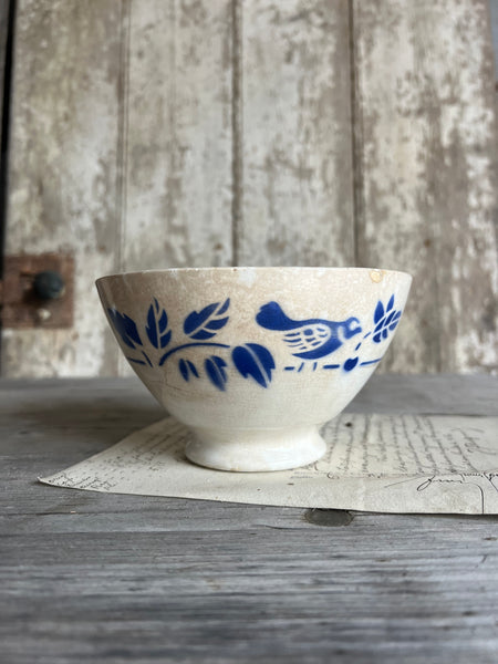 French Cute Rustic Floral Stencil Cafe au Lait Bowl