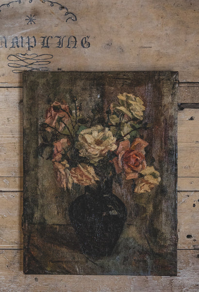 Vintage French Roses Oil Painting on Canvas