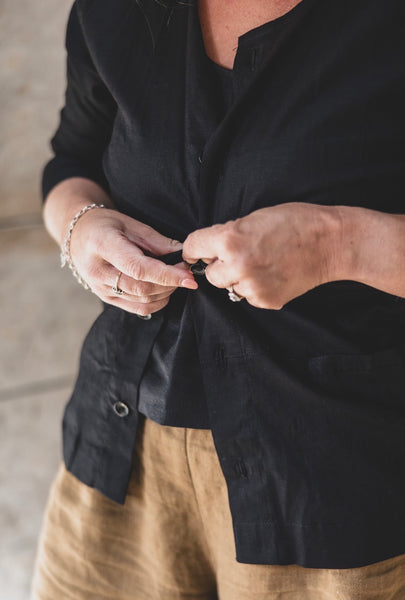 Stretch Linen Collarless Jacket