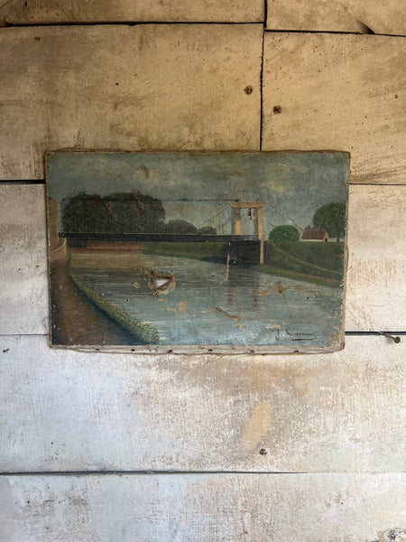 Rustic French Vintage Landscape Painting