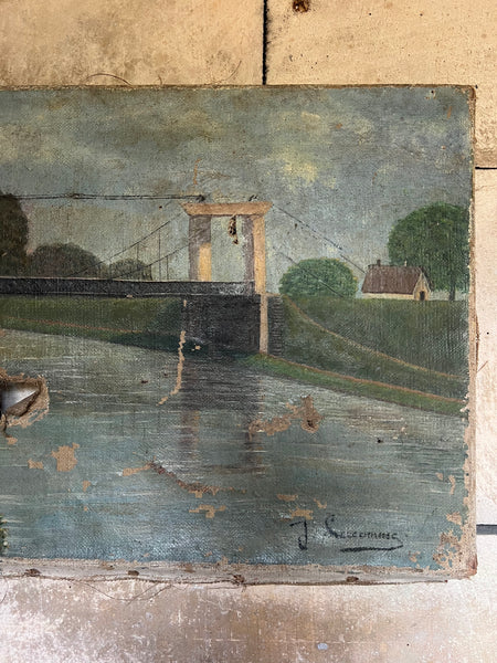 Rustic French Vintage Landscape Painting