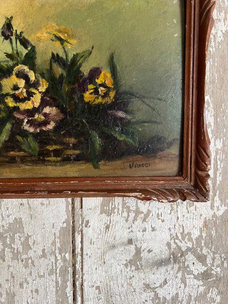 Beautiful Shabby Chic Framed French Floral Pansy