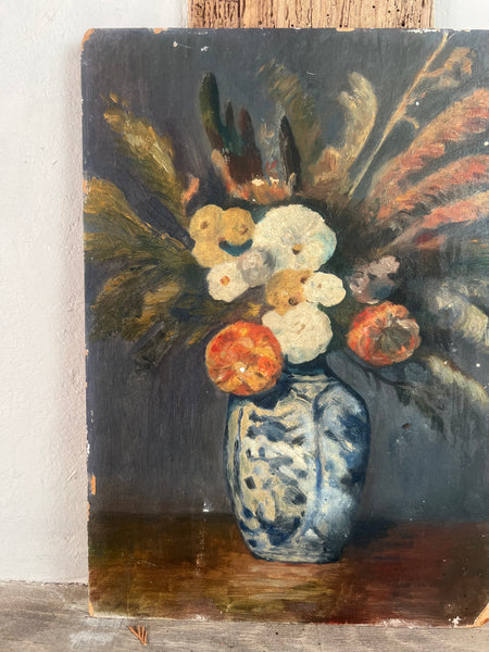 Antique French Floral Painting on Board