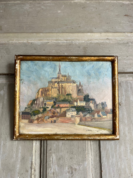 Mont St Michel Vintage French Framed Landscape Oil Painting