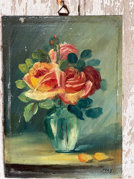 Beautiful French Floral Oil on Board