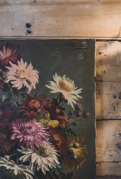 Antique French Floral Oil on Canvas 1899