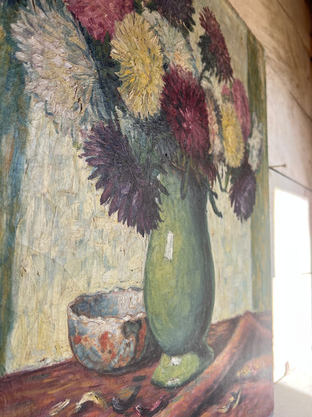 Large Floral Oil Painting on Canvas