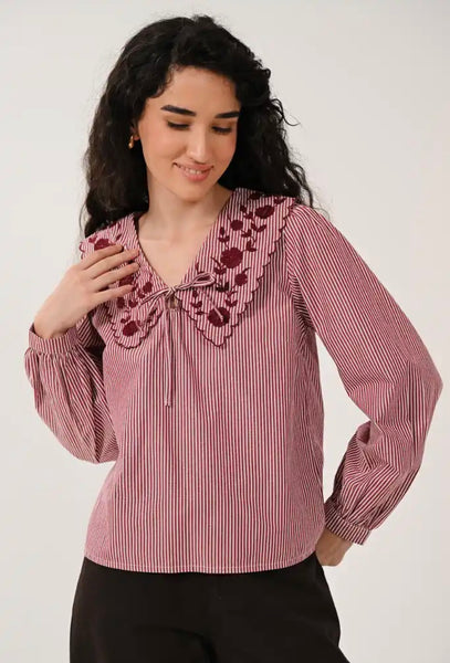 Saige by Nomads Embroidered Striped Shirt