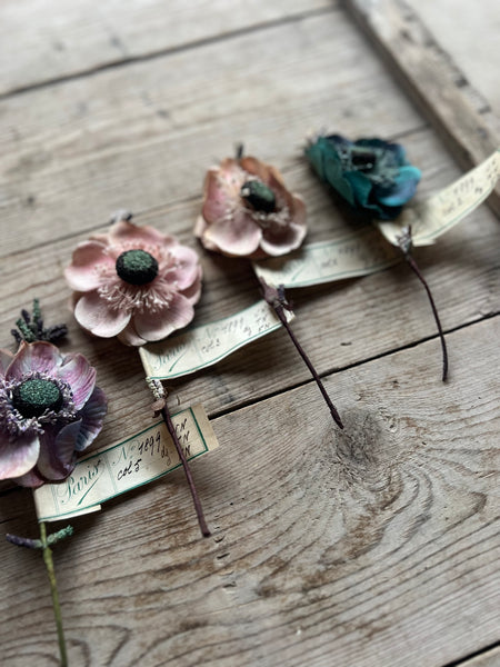 Antique French Anemone Fabric Flowers