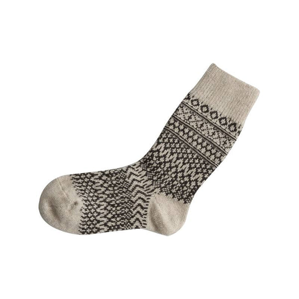 Nishiguchi Kutsushita Wool Jacquard Socks - Oatmeal