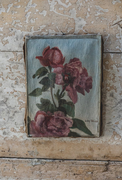 Vintage French Floral Oil on Canvas