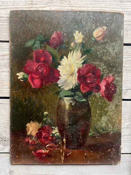 Floral Oil on Board by Leon Mayer