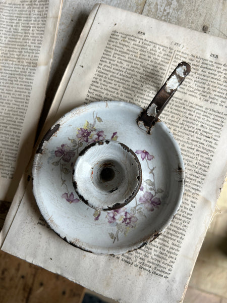 Vintage Enamel Candlestick Holder Floral