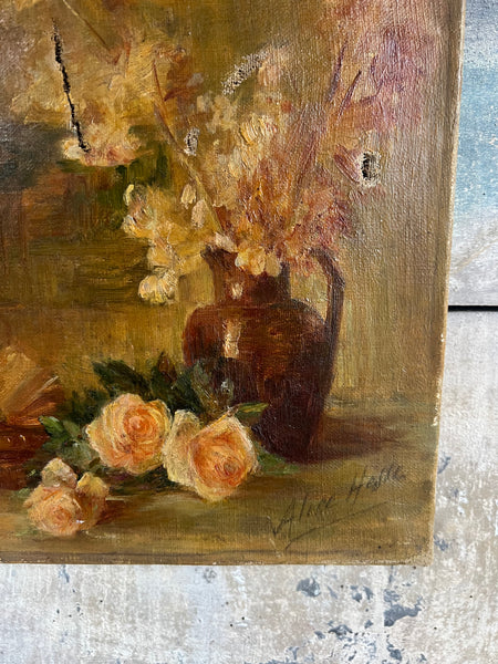 Rustic Floral Oil on Canvas