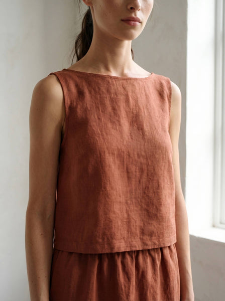 Sleeveless Linen Tank Top Rust