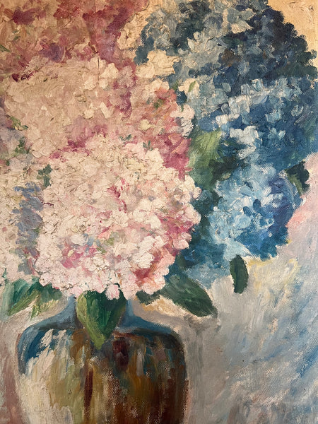 Large French Vintage Floral Oil Painting