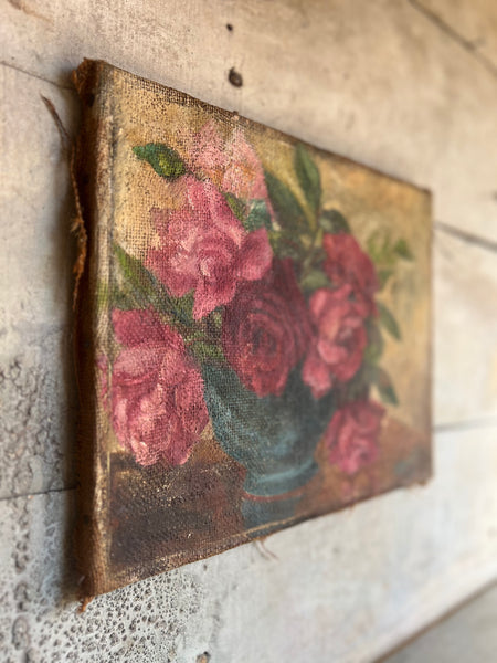 Gorgeous French Vintage Rose Painting 1949