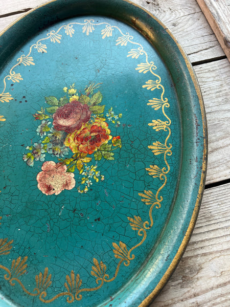 Vintage Hand Painted & Transfer Floral Tray