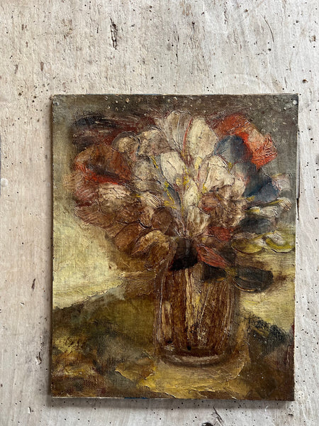 Antique French Floral Painting on Board