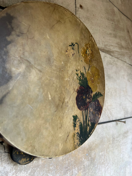 Sweet Painted Floral French Vintage Tambourine