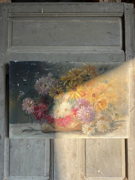 Rustic Floral Oil on Canvas