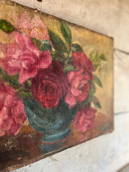 Gorgeous French Vintage Rose Painting 1949