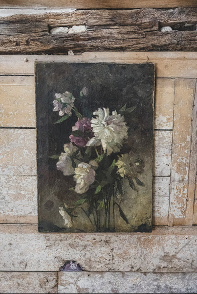 Antique Large Floral Oil on Canvas