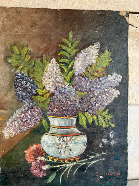 French Vintage Floral Oil on Board