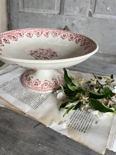 Beautiful French Floral Transferware raised dish