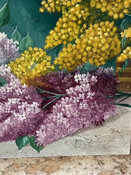 French Vintage Floral Oil on Board