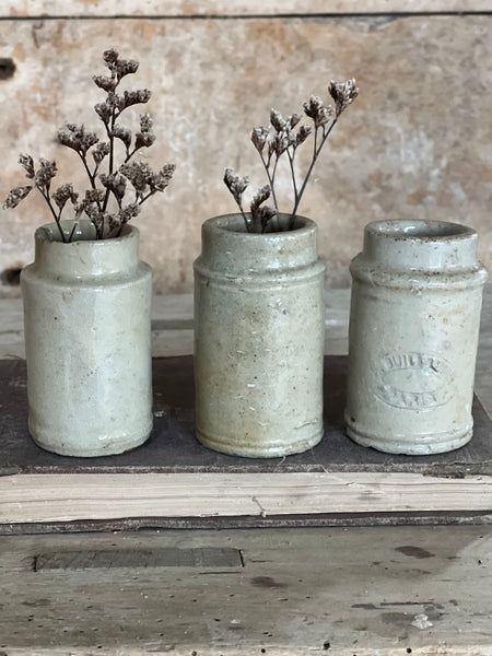 A trio of Vintage French Grey Stoneware Bottles