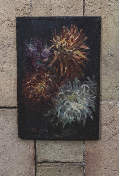 Beautiful French Floral Oil on Board 1903
