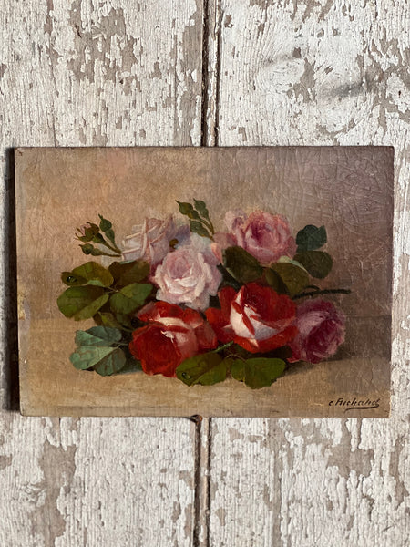 French Vintage Stunning Floral Oil on Board