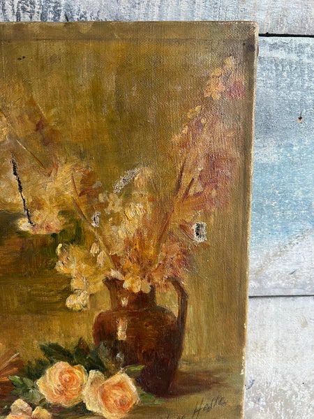 Rustic Floral Oil on Canvas