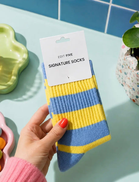 Edit Five Striped Socks - Yellow & Blue
