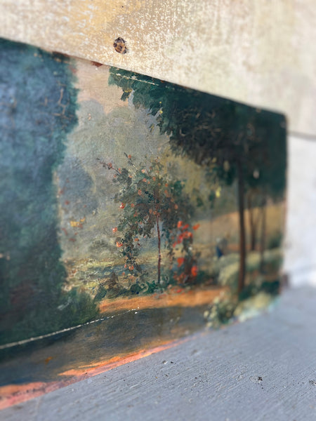 French Garden Landscape Painting Oil on Board