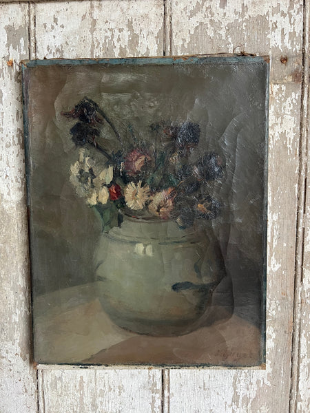 Beautiful Dark French Floral Oil on Canvas