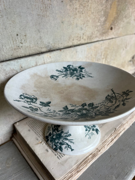 Floral Transferware Raised Dish