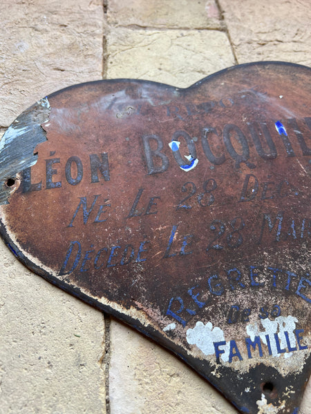 Rustic French Enamel Memorial Heart 1928 - Large