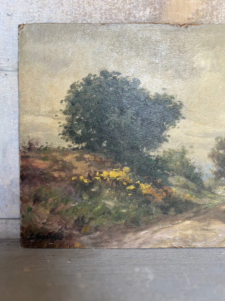 French Farm Landscape Oil Painting on Board