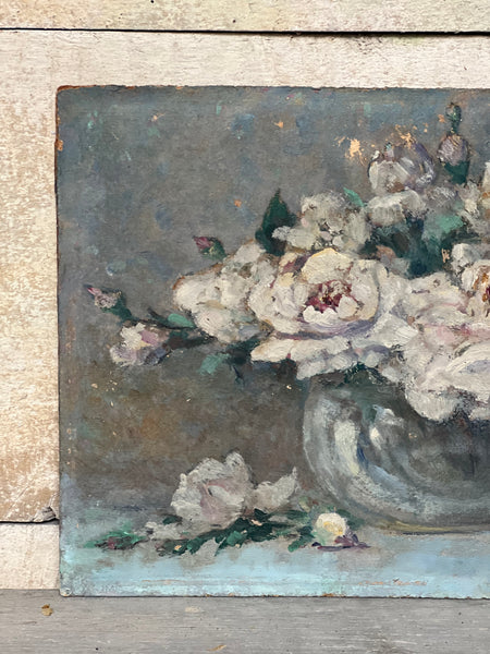 Small French Vintage Floral Oil Painting