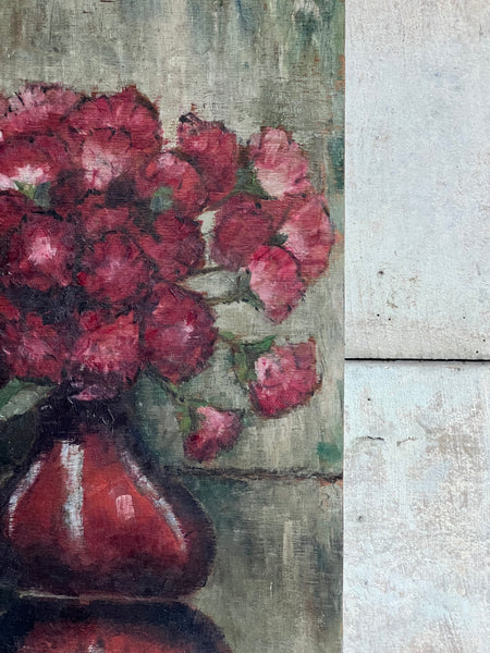 Dark French Floral Oil on Board 1931