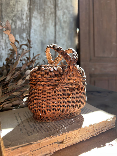 Tiny Vintage Wicker Basket with Handles